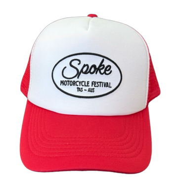 Spoke Red/White Embroidered Patch Trucker Cap
