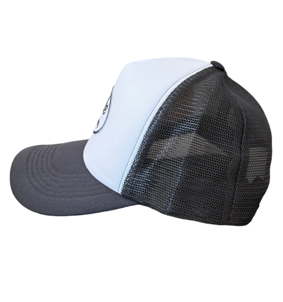 Spoke Black/White Embroidered Patch Trucker Cap