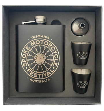 Spoke Stainless Steel Hip Flask Set