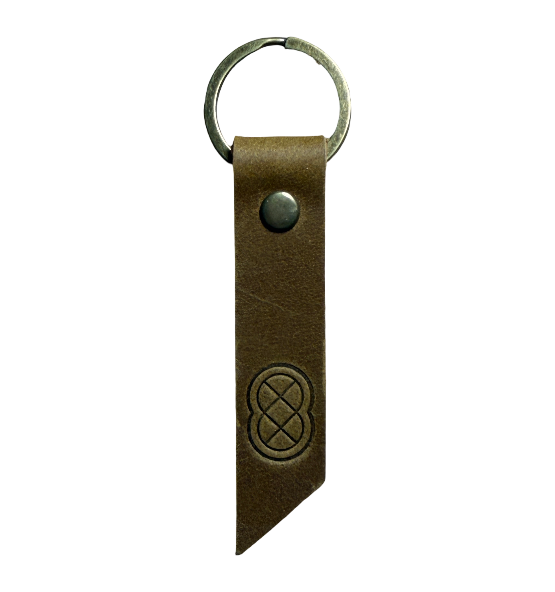 Spoke Symbol Brown Leather Tag Keyring